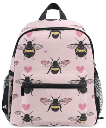 Kids Small School Backpack, Cute Bee Pink Toddler Preschool Shoulder Bookbag Kindergarten Elementary School Bag for Boys Girls