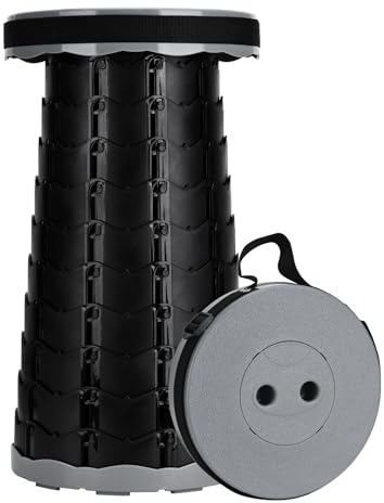 Podazz Taburete Plegable Portátil, Banqueta Plegable Camping Altura Ajustable 6,5-46 cm, Silla Plegable Ligera para Exteriores, Senderismo, Pesca, Barbacoa, Viajes, Carga 180kg /397lb (Gris)