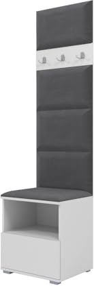 RAVIO Garderoben-Set NELA IV Kompakte Flurgarderobe, 50cm Wand-Garderobe mit Gepolstertes Paneel/Wandpaneel (Weiß + Dunkelgrau (Trinity 15))