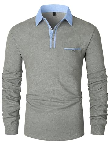 VMSUCIJ Herren Poloshirt Langarm Baumwolle Outdoor Casual Polo Tops Regular Golf T-Shirts