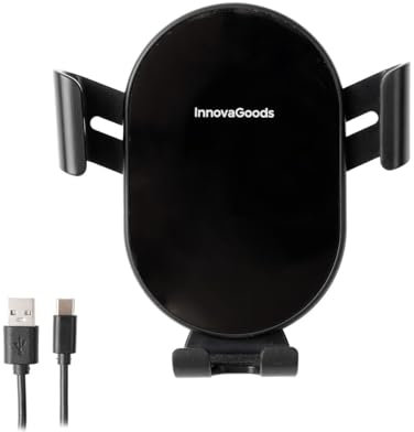InnovaGoods® Soporte móvil para Coche con Carga rápida, Cargador inalámbrico 15W máx, rotación 360º, Compatible con iPhone, Samsung y Otros Dispositivos por inducción