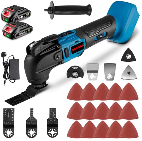 Cordless Multi Tool Oscillating - 900W Brushless Multitool Cordless, 4° Oscillation Angle & 6-Speed, with 22 Accessories, 2 * 2.0Ah Batteries, Oscillating Multi-Tool for Sawing, Cutting, Sanding