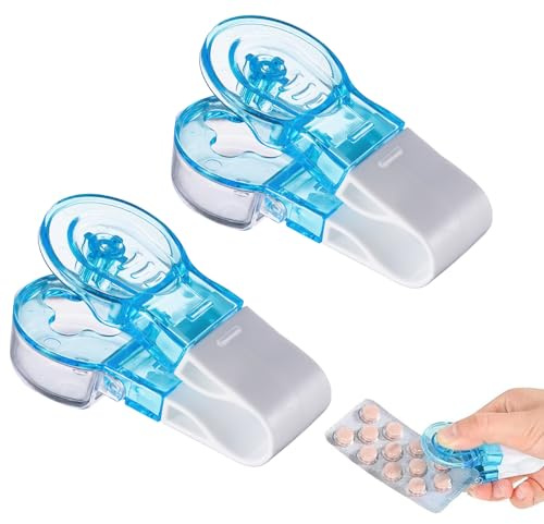 2 Stück Tablettenausdrücker, Tragbarer Pillenöffner, Mini Tablettenöffner | Portable Pill Taker mit Tragbare Pillendose, Einfach Per Knopfdruck, Tabletten Schluckhilfe, Für Ältere Menschen & Unterwegs