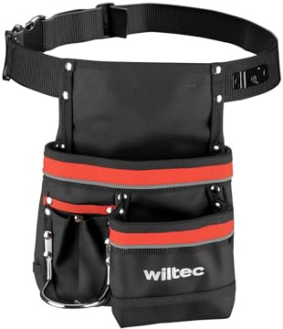 Wiltec Werkzeuggürteltasche 25 x 30 cm bis 15 kg, Werkzeug Gürteltasche 5 Fächer, Werkzeugtasche mit Gürtel verstellbar, robuste Arbeitstasche
