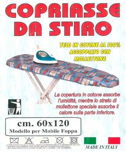 Corredocasa Copriasse da Stiro Universale 60x120, Made in Italy - Copri ASSE in 100% Cotone Elasticizzato, Assorbe Il Vapore e Non Lascia Residui - Copertura Assa da Stiro per Una Stiratura Perfetta