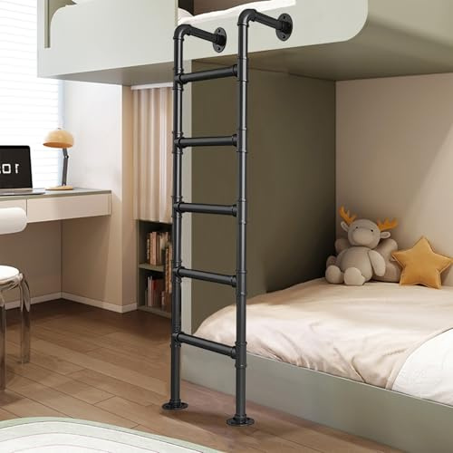 XCHSXYL Attic Stairs Basement Window Well Egress Ladder, 4ft 5ft 6ft 7ft 8ft Industrial Iron Pipe Bunk Bed Ladder Wall Mounted Metal Step Ladder for High Bed Loft Deck RV Apartment(131cm/52in)