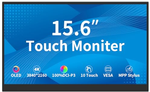 Magedok Touch Monitor 14 Zoll 4K,3840 * 2160,10 Point Kapazitiver Touchscreen,HDMI/USB C/Mini DP Schnittstelle,Integrierte Lautsprecher,VESA,Kommerzieller Bildschirm (3840 x 2160, 15.6 Zoll OLED)