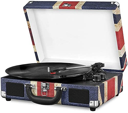 SGKOMN Tourne-Disque phonographe, Tourne-Disque Vinyle Bluetooth 3 Vitesses, Haut-parleurs stéréo intégrés, entrée auxiliaire/USB, Prise Casque et Sortie RCA, Valise Portable, A