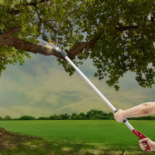 Tree Pruner, Telescopic Long Reach Pruner, Lightweight Aluminum Handle, Extendable 120cm to 220cm for Easy Tree Branch Cutting