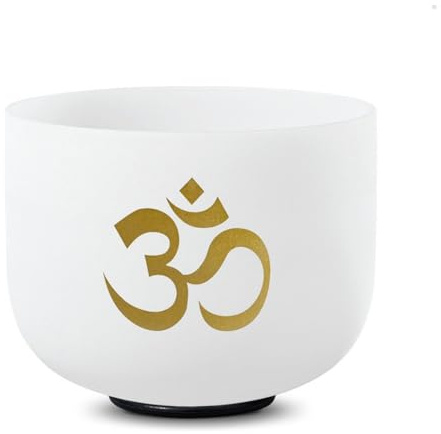 Ohm klangskål med kristall, handgjord klangskål i svart och vitt – professionellt handgjort meditationsinstrument – stressverktyg för vuxna, yoga spa, skål
