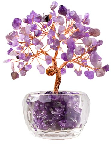 JOAASU Amethyst Crystal Tree Healing, Healing Crystal Tree with Glass Base, Crystals Trees of Life, Gemstone Money Trees for Positive Energy, Money, Good Luck Birthday Gifts for Women, Men