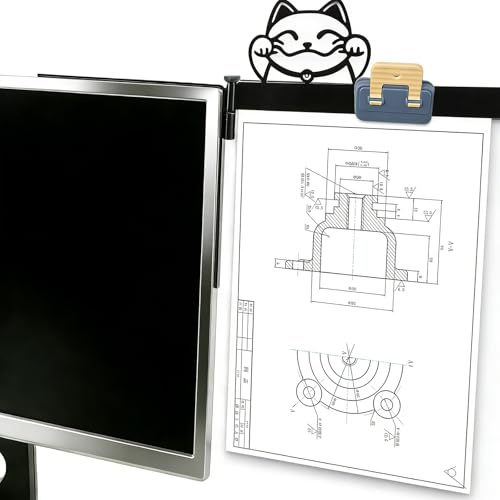 Monitor Document Holder, Paper Holder for Typing with Magnetic Clip, Adhesive MountPaper Clip Holder, 270° Adjustable Typing Stand for Office Monitor, Desktop Monitors