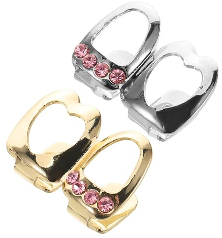 NOLITOY 2 Stück Bling Herzförmige Zirkon Zahnkappen Hip Hop Grills für Damen Herren Rapper Schmuck mit Langlebigem Glanz