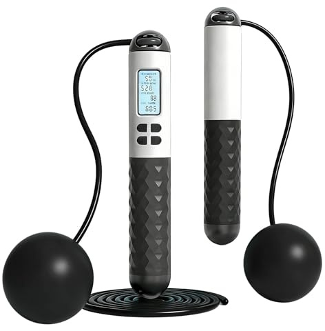 Lunaanda Cuerda para Saltar Inteligente con Contador, Combas Digital sin Cable con Grandes Bolas de Peso para Adultos, Ajustable, para Entrenamiento de Gimnasio Fitness y Quema de Grasa