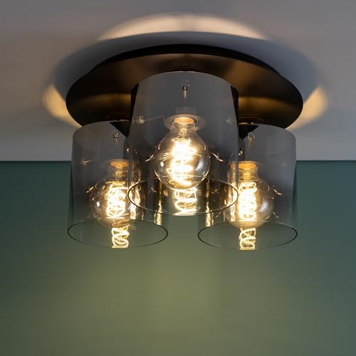 Lightbox Deckenlampe | Ø 35 cm | schwarz/rauchglas | 3x A60, geeignet .f. | Deckenlampe | Ø 35 cm | schwarz/rauchglas | 3x A60, geeignet .f. Normallampen nicht enthalten | Für LED-Leuchtmittel
