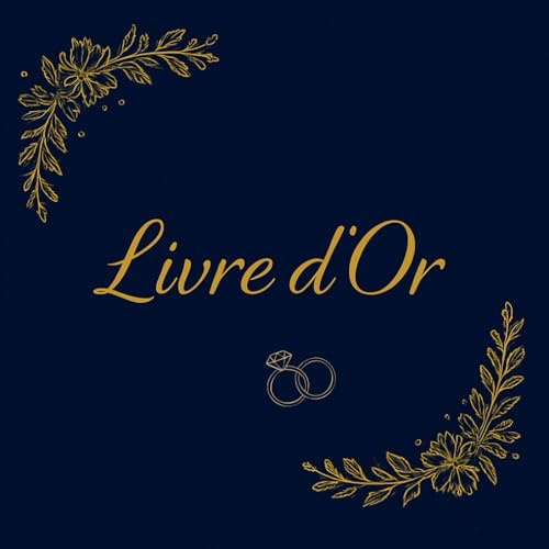 Livre d’Or Mariage Bleu Marine & Or – 100 Pages Papier Crème – Format Carré 21,59 x 21,59 cm – Album Souvenirs Élégant – Livre Invités Mariage Chic