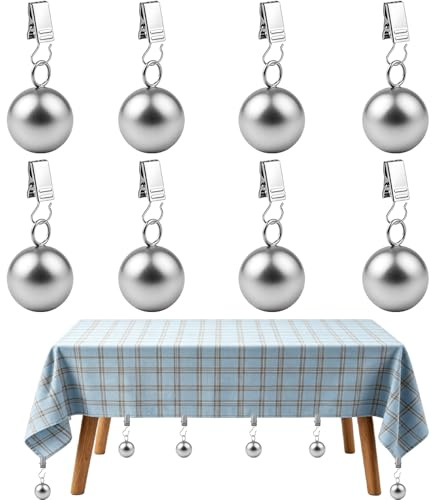 agctrler 8 Stück Tischdeckenbeschwerer mit Clips – Stabile Tischdecken Gewichte aus mattem Edelstahl, extra schwere Kugeln für Outdoor Tischdecken & Vorhänge, Windfest & Rostfrei