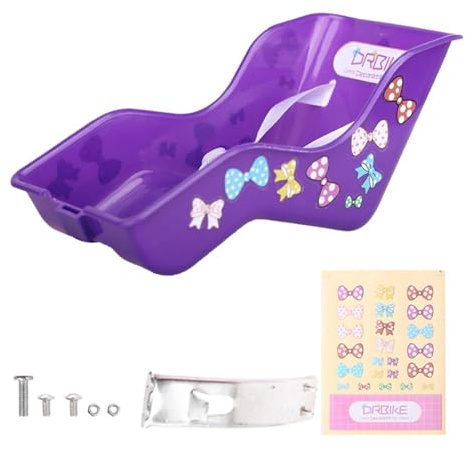 Asiento de bicicleta para muñecas - Portabicicletas de 12 pulgadas para niñas, soporte trasero montado | Pequeño cinturón de seguridad soporte de para tornillos y pegatinas temáticas