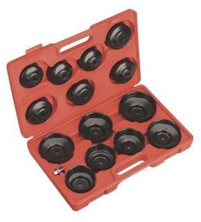 GrecoShop Chiavi per filtro olio a tazza/bussola set 15 pz in valigetta