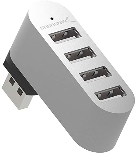 SABRENT USB Splitter Rotatable 90°/180° USB 2.0, 4 Port Aluminum Extension Hub, Fast Data Transfer, for PS5, PC, Laptop, Keyboard, MacBook (HB-UMMC)