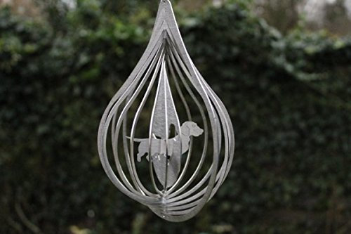 Manufaktur Lichtbogen Edelstahl Windspiel Tropfen Rauhaardackel - 18,5 x 13 cm