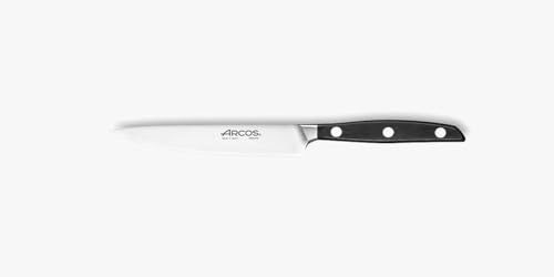 Arcos Cuchillo verduras Acero Inoxidable. Cuchillo profesional para pelar frutas y verduras. Mango ergonómico polioximetileno y Hoja 130 mm. Serie Manhattan. Color negro.