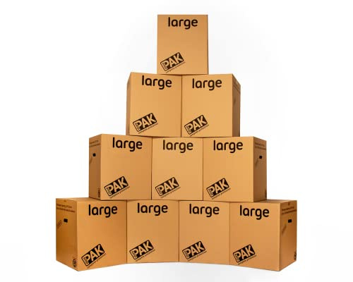 10 StorePAK - Scatole resistenti con manici per il trasporto, adatte per stoccaggio, spedizione, imballaggio e trasloco (confezione da 10), 116 litri, 55 x 46 x 46 cm, 100% riciclate e riciclabili,