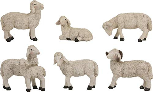 Dekop Krippenzubehör Schafe mit Widder 6-teilig, geeignet für 15cm Figuren, Höhe ca. 7,3cm (444635097122)