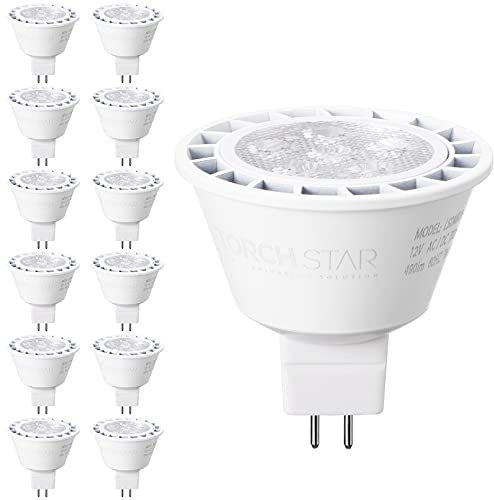 TORCHSTAR 12-Pack MR16 LED Bulb Dimmable, ‎Aluminum, GU5.3 7W 50W Equivalent, 5000K Daylight, Recessed Track Lighting Spot Lights, 490LM LED Bulb, UL Listed, 12V Low Voltage Light Bulbs