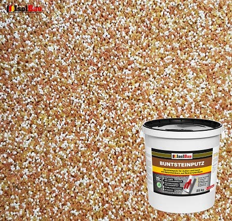 Isolbau Buntsteinputz - 25 kg Mosaikputz für innen & außen - Frostsicher, wasserfest, stoßfest - BP40 (Braun, Weiß, Gelb)