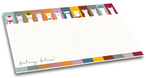 Be Lama Schreibtischunterlage DIN A2, kariert, Alpaka-Motiv | Schreibunterlage aus Papier, 40 Blatt, bunt fröhlich