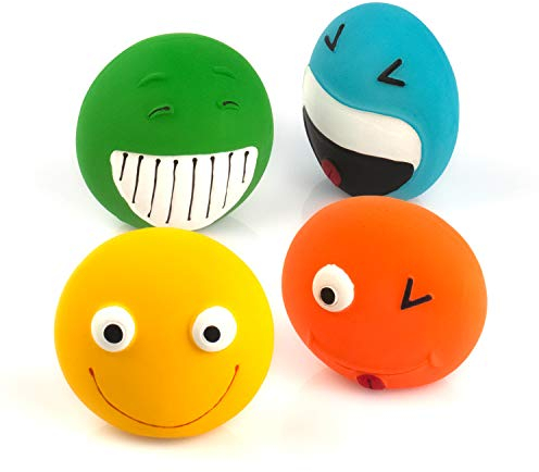 Chiwava 4 Stück 3 Zoll kleines Hundespielzeug für interaktive Hunde Latex Gummi Eben Lächeln Bälle Drücken Quietschendes Spielzeug Spiel
