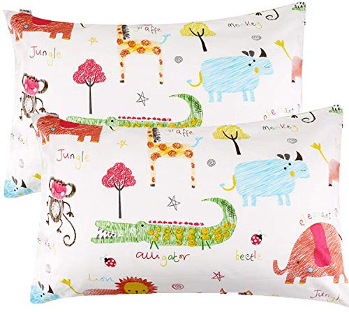 JISEN Kinder-Kissenbezüge für Kleinkinder, 100 % natürliche Baumwolle, kleine Kissenbezüge zum Schlafen, mit Hotelverschluss, 33 x 46 cm, Zoo