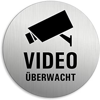 Schild - Video überwacht Ø 75 mm Aluminium Türschild Edelstahloptik Nr.39226-K