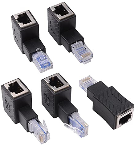 euroharry 5 stycken 90 graders Ethernet-adapter, RJ45-kontakt till uttag, adapter, skärmad, nätverkslappanslutning, kompatibel med Cat5 Cat6
