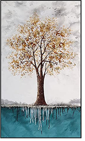 Quadro Dipinto A Mano,Contemporaneo Albero Della Vita Lamina D'Oro Texture Verticale Grandi Dipinti Ad Olio Arte Moderna Astratta Ar Duerk Tela Wall Art Dipinti Soggiorno Camera Da Letto Home Decor