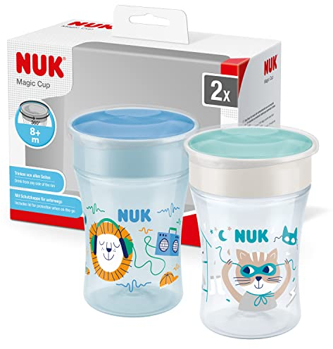 NUK Magic Cup bicchiere antigoccia | Bordo anti-rovesciamento a 360° | 8+ mesi | Senza BPA | 230 ml | Blu | 2 pezzi