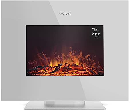 Cecotec Chimenea Eléctrica Ready Warm 2700 Design Flames White. 2000 W, Tamaño 26, 2 Niveles de Potencia, Soporte de pie, Mando a Distancia, Temporizador, 25 m2