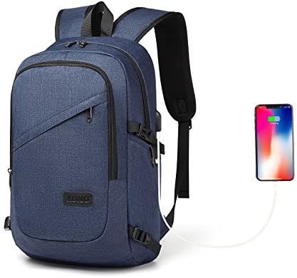 Kono Laptop Backpack, Anti Theft Rucksack for Men Women Travel Work 15.6 Inch Laptop Bag with USB Charging Port Lightweight School Bag for Girls Boys (Navy, 15.6 inch)