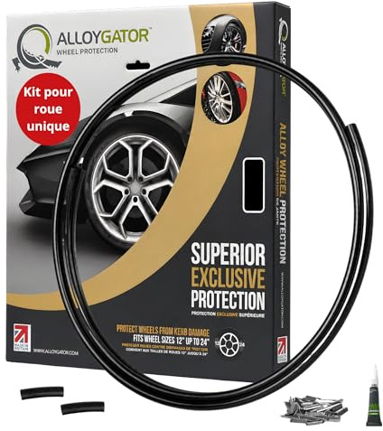 Profil de Remplacement AlloyGator (Noir) – Pour 1 Jante | Jusqu’à 24” | Protège Contre les Dommages de Bordure | Accessoire Voiture Sans Colle