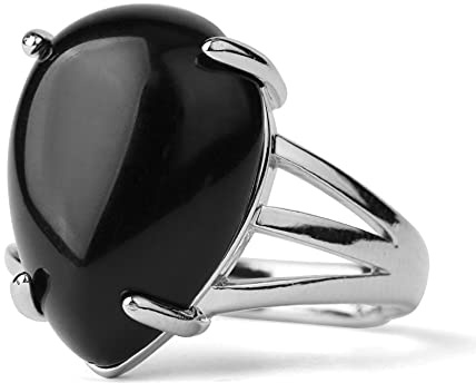 LCDIUDIU Anillo,Piedra De Obsidiana Natural En Forma De Gota Con Incrustaciones De Plata Anillo De Cola De Nudillo Abierto Ajustable Anillo De Junta De Dedo Joyería Para Mujeres Dama Niñas Boda Re