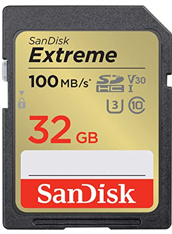 SanDisk Extreme SDHC UHS-I Speicherkarte 32 GB (V30, 100 MB/s Übertragung, U3, 4K UHD Videos, wasserdicht, stoßfest, temperaturbeständig)