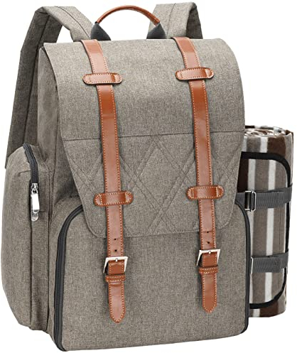 Picknick-Rucksack für 4 Personen mit großer isolierter Kühltasche, Picknickkorb-Set mit Weinbeutel, wasserdichte Picknickdecke und Besteck-Set. Perfekt für Strand, Hochzeitsgeschenk für Paare, Pinsel