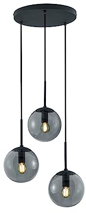 Trio, Colgante, Balini 3xE14, max.28,0 W Cristal, Humo, Cuerpo: Metal, Antracita Ø:30,0cm, A:150,0cm IP20,Sin bombilla,Regulable en altura