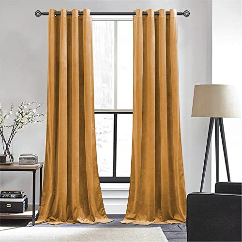 CUCRAF Samtvorhang mit Ösen 2er Set, blickdichte und lichtundurchlässige Vorhänge, H 260x B 140cm, luxuriöse wärmeisolierende Vorhänge für Wohnzimmer und Schlafzimmer (Gelb)
