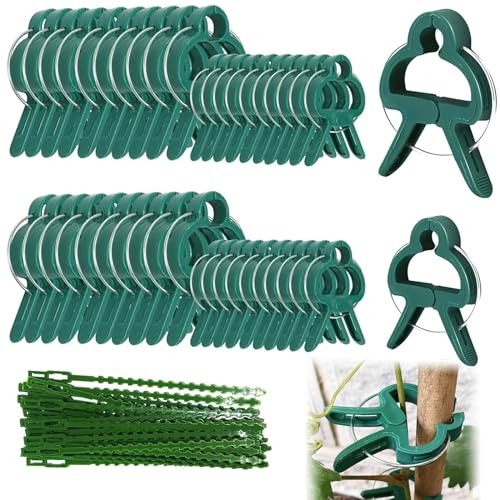 90 Stück Pflanzen Clips, Pflanzen Klammern zum Pflanzen Binden, Pflanzenklammern für Rankhilfe, Pflanzen Verbinder für Kletterpflanzen(30 Große Pflanzenhalter+30Klein Pflanzenclips +30Pflanzenbindern)