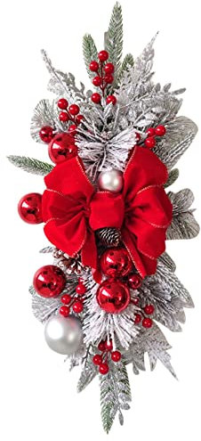 ADMAY Couronnes de Noël prééclairées sans fil pour porte d'entrée, décoration murale, fenêtre, décoration de Noël, décoration d'intérieur ou d'extérieur, couronne de lapin de vigne, Rouge, taille