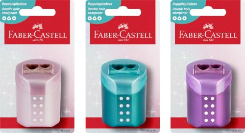 Faber-Castell Doppellochspitzer RollOn Sparkle, Blisterkarte mit 1 Stück, verschiedene Farben