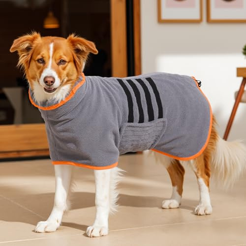 HezzLuv Mikrofaser-Hundebademantel, saugfähiger Trockenmantel, Orange, L | Hochsaugfähiger Hunde-Bademantel aus Mikrofaser; schnelltrocknend und verstellbar, für Bad, Schwimmen, Regen und Fellpflege