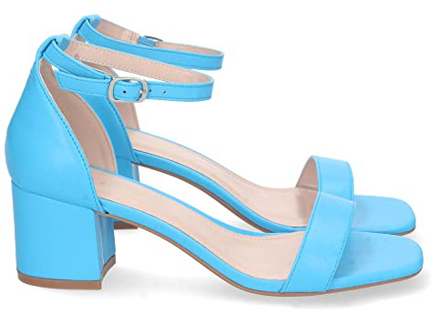 shoes&blues.es Sandalia de Tacon para Mujer, Comoda, con Pala Fina Simple, Estilo Ankle Strap, y Cierre de Hebilla